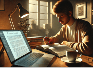 Homem estudando em frente ao seu computador a diferennça entre There is e there are