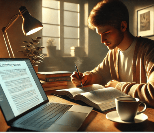 Homem estudando em frente ao seu computador a diferennça entre There is e there are