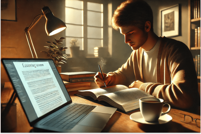 Homem estudando em frente ao seu computador a diferennça entre There is e there are