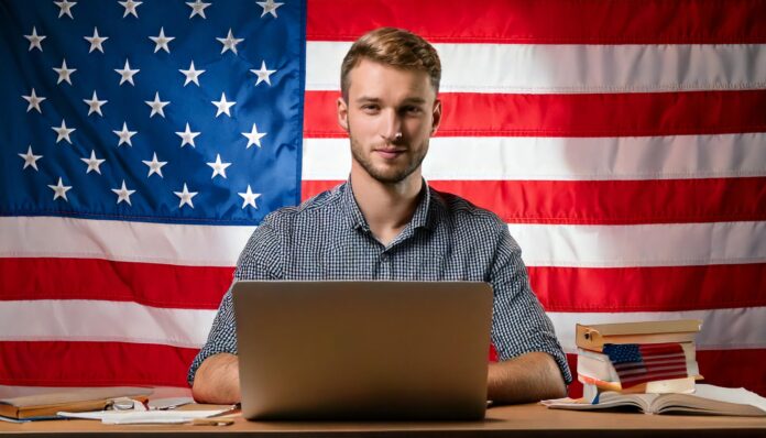 Homem estudando em seu notebook os Artigos indefinidos em inglês