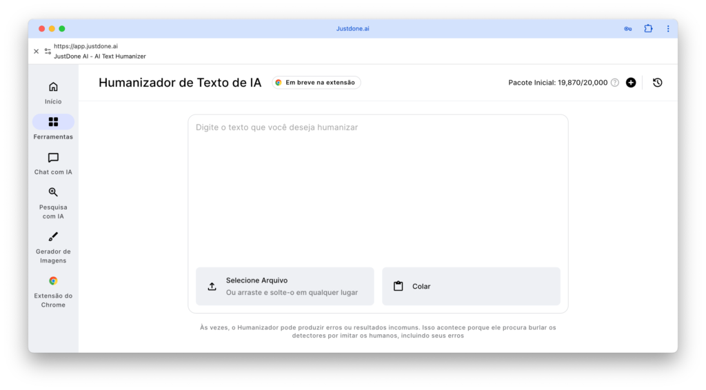 Humanizador de texto com IA - JustDone AI