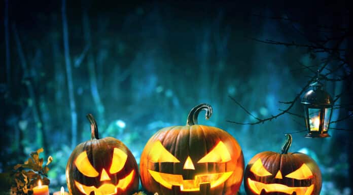 Imagem de abóboras assombradas representando o Inglês para o Halloween