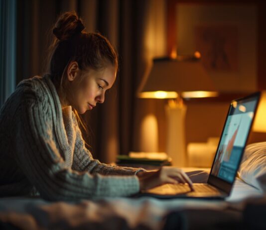 Mulher aumentando o seu vocabulário de artes em inglês