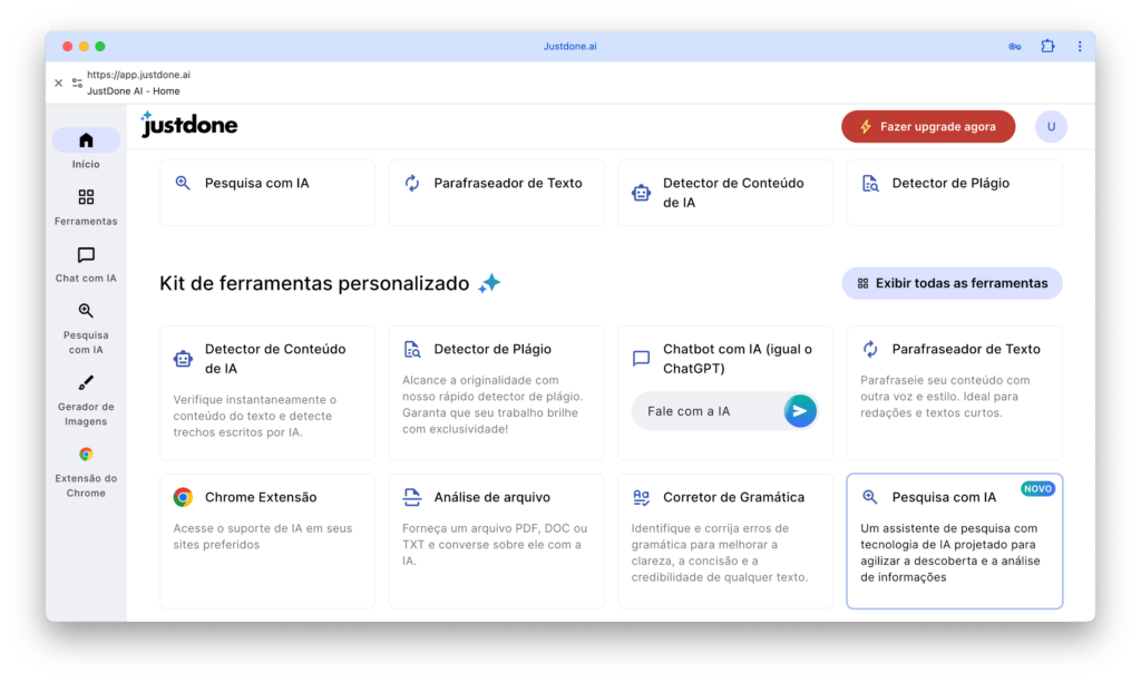 Tela inicial da JustDone AI